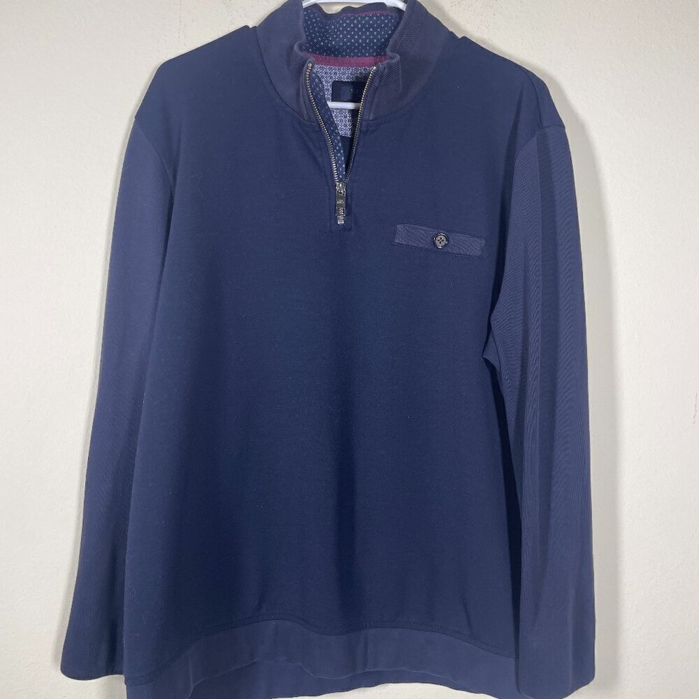 Ted Baker London Men's Sweater Pullover 1/4 Zip Dark Navy Size 6 Preppy!